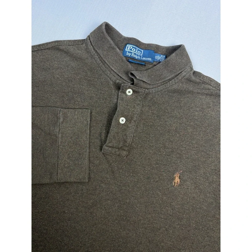 Polo Ralph Lauren Mens XL Brown Long Sleeve Polo Shirt Custom Fit Pony Logo